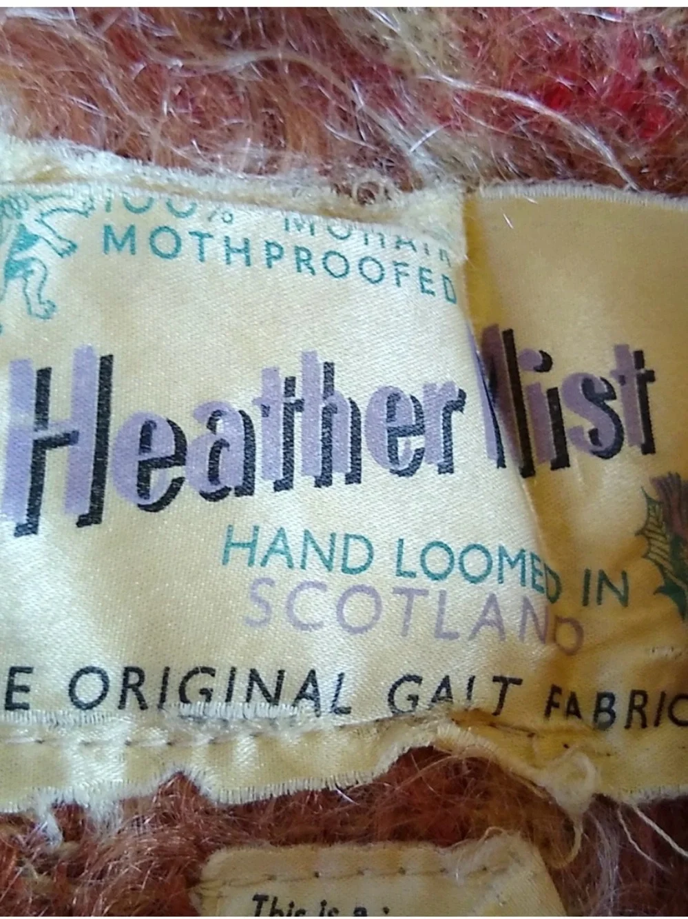 Vintage Mohair Plaid Hand-loomed in Scotland<Rust, Mustard & Cream Throw Blanket